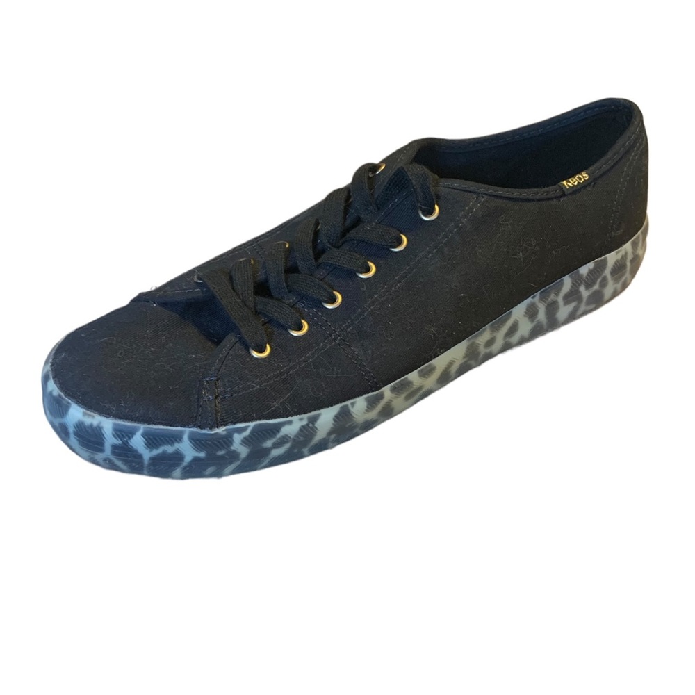 Keds Kickstart Canvas Black/Leopard Accent Foxing Sneaker Ladies Size 9.5